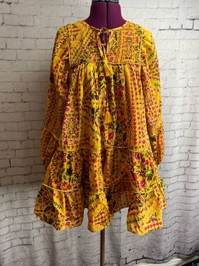 Olivaceous size medium Golden yellow long sleeve floral dress